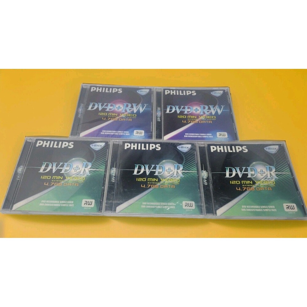 Lot Of 5 Philips DVD-R 120 Minute Video/data 4.7GB Blank Media Discs Recordable